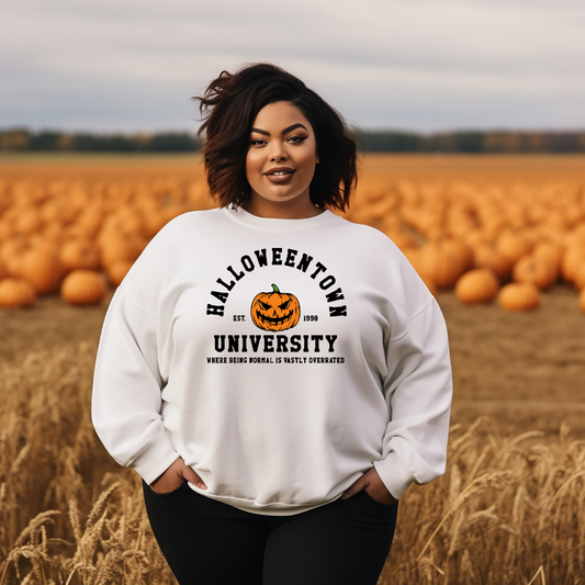 Halloweentown University Sweatshirts Front and Back Design | Nostalgic Theme with Stylized Graphic